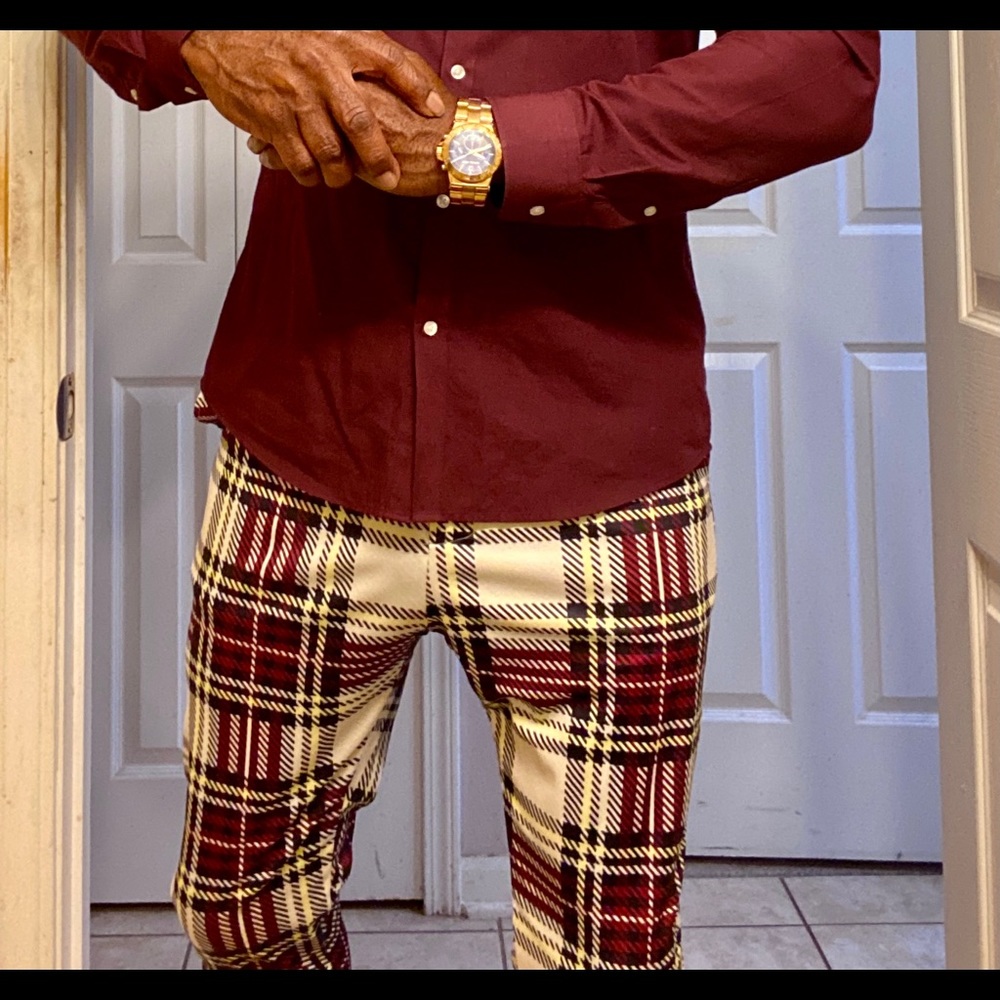 Men Plaid Slim Fit Pants.